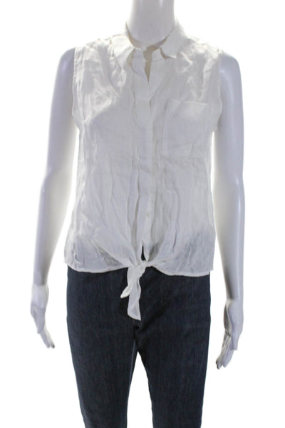 Ecru Womens Linen White Collar Front Tie Sleeveless Button Down Shirt Size S