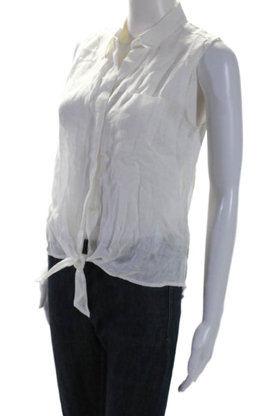 Ecru Womens Linen White Collar Front Tie Sleeveless Button Down Shirt Size S