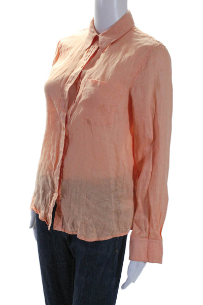 Ecru Womens Linen Orange Collar Long Sleeve Button Down Shirt Size XS