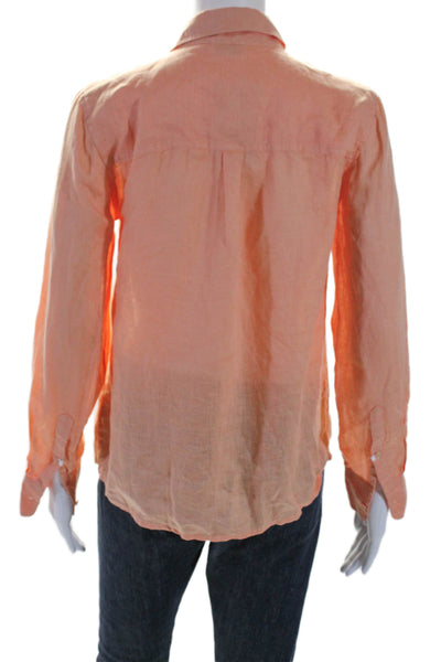 Ecru Womens Linen Orange Collar Long Sleeve Button Down Shirt Size XS