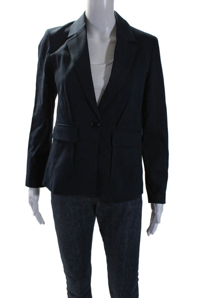 Ecru Womens Navy Blue One Button Faux Pockets Long Sleeve Blazer Size S