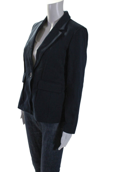 Ecru Womens Navy Blue One Button Faux Pockets Long Sleeve Blazer Size S