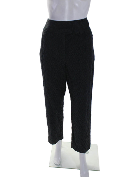 Rebecca Taylor Womens Textured Cotton Black High Rise Tapered Leg Pants Size 10