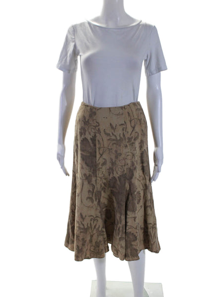 Lauren Ralph Lauren Womens Linen Brown Printed Knee Length A-Line Skirt Size 8P