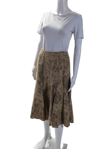 Lauren Ralph Lauren Womens Linen Brown Printed Knee Length A-Line Skirt Size 8P