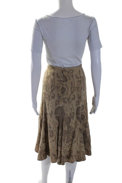 Lauren Ralph Lauren Womens Linen Brown Printed Knee Length A-Line Skirt Size 8P