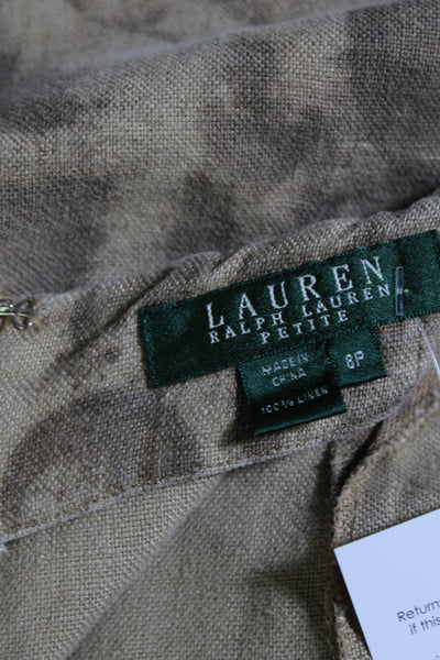 Lauren Ralph Lauren Womens Linen Brown Printed Knee Length A-Line Skirt Size 8P