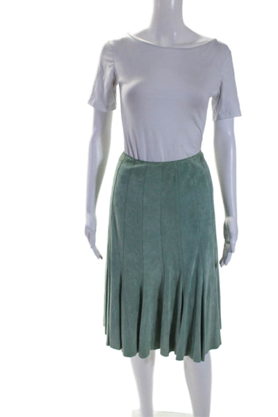 Lafayette 148 New York Womens Suede Green Pleated Knee Length A-Line Skirt SizeS