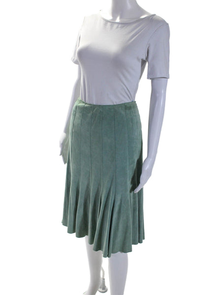 Lafayette 148 New York Womens Suede Green Pleated Knee Length A-Line Skirt SizeS