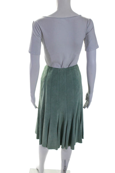 Lafayette 148 New York Womens Suede Green Pleated Knee Length A-Line Skirt SizeS