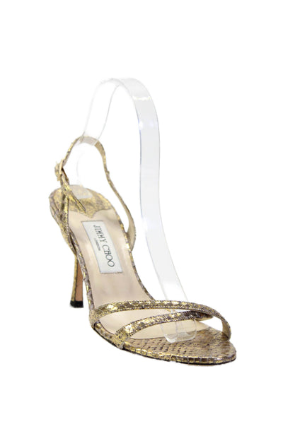 Jimmy Choo Womens Metallic Snakeskin Print Open Toe Slingback Heels Gold Size 8