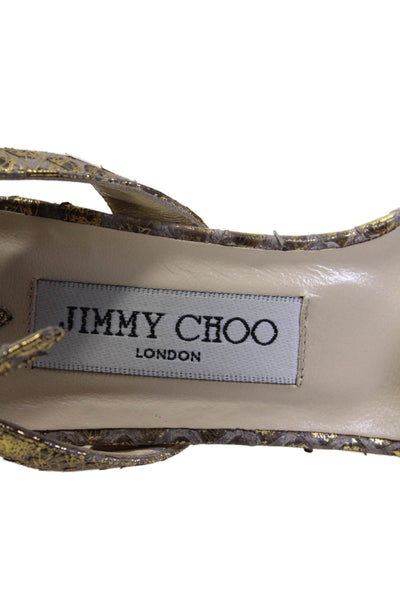 Jimmy Choo Womens Metallic Snakeskin Print Open Toe Slingback Heels Gold Size 8