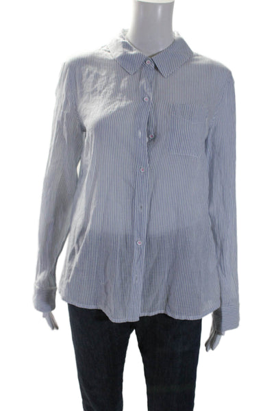 Splendid Womens Cotton Long Sleeve Striped Button Down Blouse Blue Size S