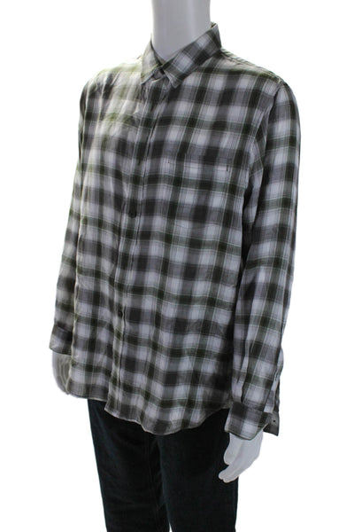 Vince Mens Cotton Long Sleeve Plaid Button Down Shirt Green Size L