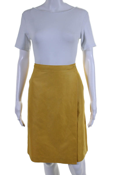 Carolina Herrera Womens Hook & Loop Wrapped A-Line Midi Skirt Yellow Size 8