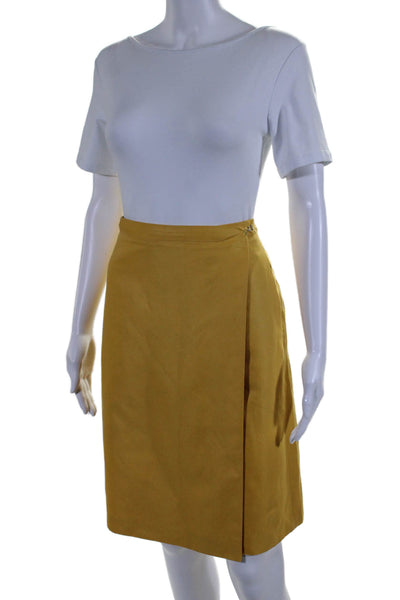 Carolina Herrera Womens Hook & Loop Wrapped A-Line Midi Skirt Yellow Size 8