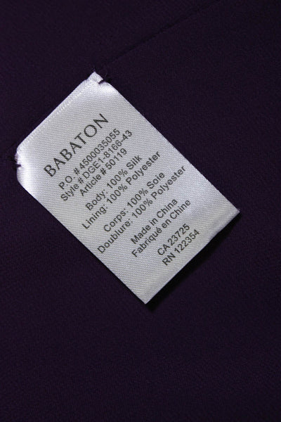 Babaton Womens Silk Ruched Long Sleeve Tie Drawstring Buttoned Top Purple Size S