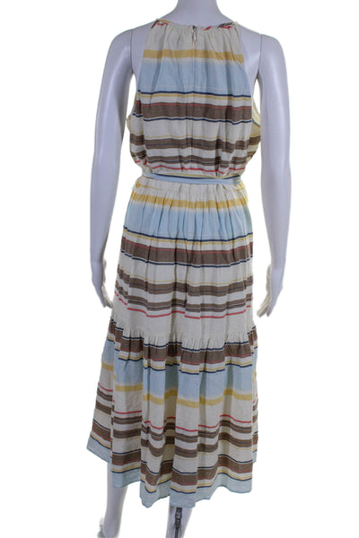 DKNY Womens Cotton Striped Print Zipped Belted Tiered Maxi Dress Brown Size 8