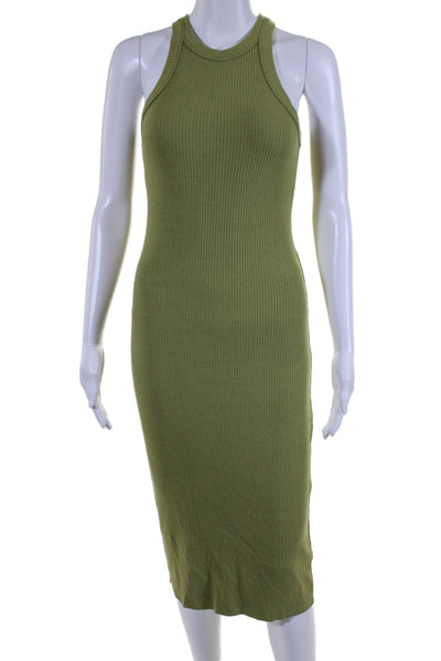 WSLY Womens Ribbed Textured Round Neck Sleeveless Maxi Tank Dress Green Size M