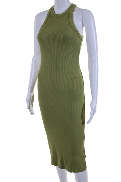 WSLY Womens Ribbed Textured Round Neck Sleeveless Maxi Tank Dress Green Size M