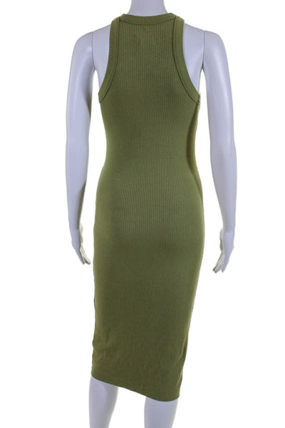 WSLY Womens Ribbed Textured Round Neck Sleeveless Maxi Tank Dress Green Size M