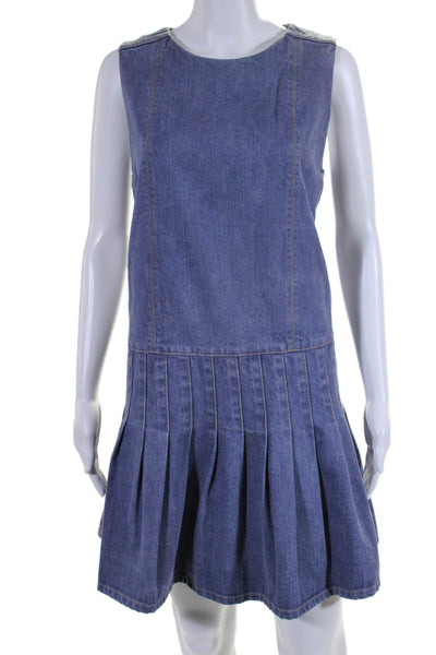 Suno Womens Cotton Medium Washed Sleeveless Pleated A-Line Dress Blue Size 6