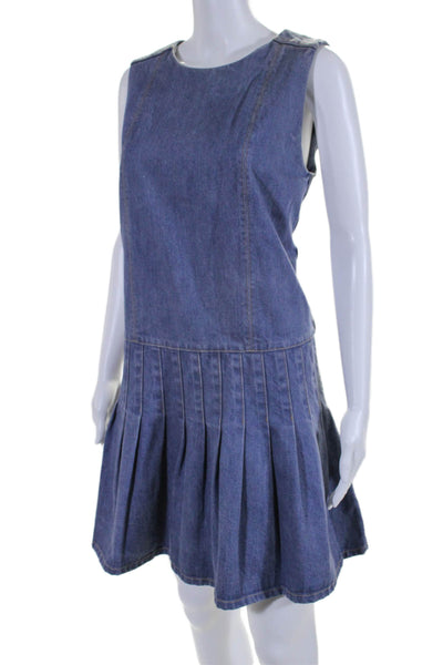 Suno Womens Cotton Medium Washed Sleeveless Pleated A-Line Dress Blue Size 6