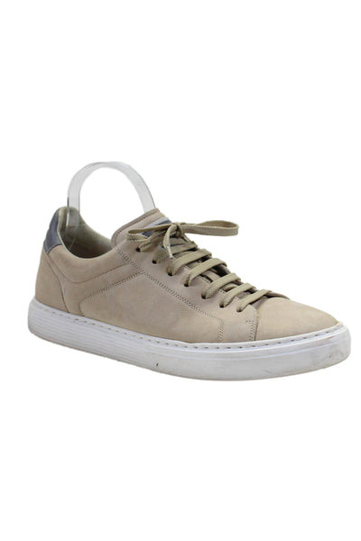 Brunello Cucinelli Mens Leather Low Top Lace Up Fashion Sneakers Beige Size 42