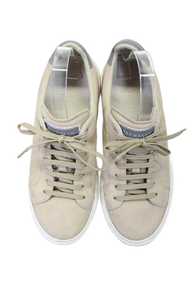 Brunello Cucinelli Mens Leather Low Top Lace Up Fashion Sneakers Beige Size 42