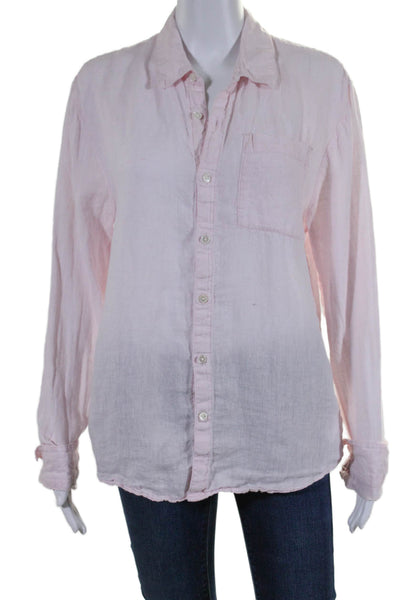 Standard James Perse Womens Long Sleeve Collared Button Down Top Pink 1