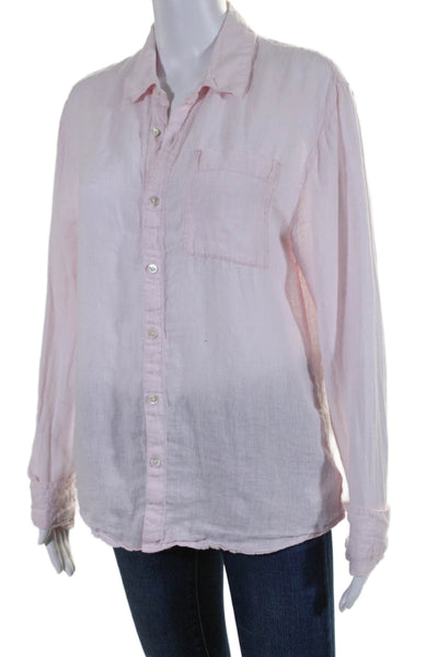 Standard James Perse Womens Long Sleeve Collared Button Down Top Pink 1