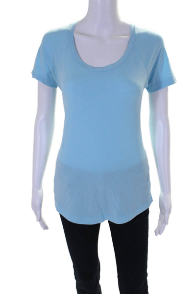 Lululemon Womens Cotton Scoop Neck Short Sleeve Athletic T shirt Blue Size 8