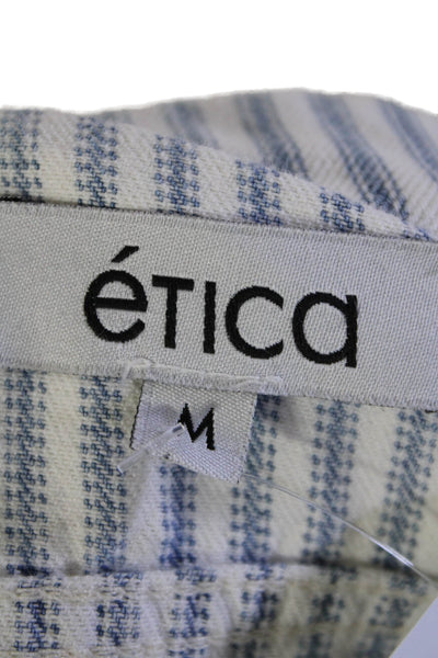 Etica Womens Cotton Striped Print Cropped Trucker Jean Jacket White Blue Size M