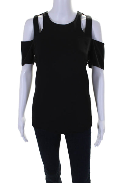 Cooper & Ella Womens Crepe Cut Out Cold Shoulder Short Sleeve Top Black Size M