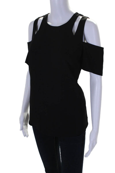 Cooper & Ella Womens Crepe Cut Out Cold Shoulder Short Sleeve Top Black Size M