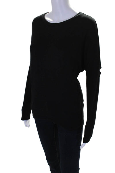 Allsaints Womens Ribbed Knit Cut Out Long Sleeve Wave Shirt Top Black Size S