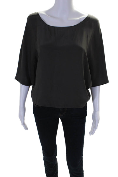 Vince Womens Silk Georgette Boat Neck Batwing Crop Blouse Dark Gray Size XS