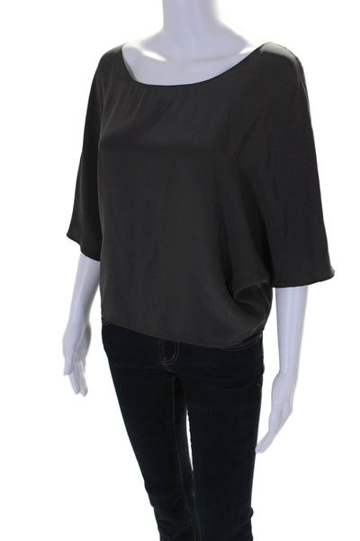 Vince Womens Silk Georgette Boat Neck Batwing Crop Blouse Dark Gray Size XS