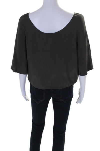 Vince Womens Silk Georgette Boat Neck Batwing Crop Blouse Dark Gray Size XS