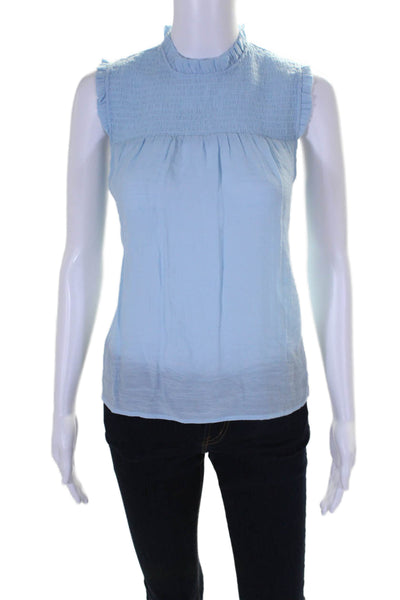 Nanette Lepore Womens Smocked Sleeveless Mock Neck Blouse Light Blue Size S