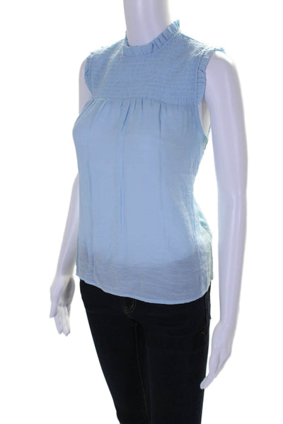 Nanette Lepore Womens Smocked Sleeveless Mock Neck Blouse Light Blue Size S