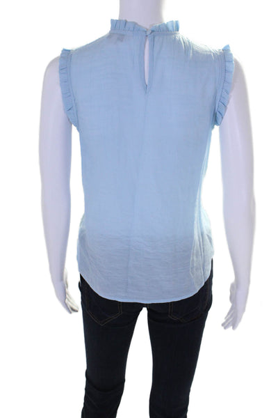 Nanette Lepore Womens Smocked Sleeveless Mock Neck Blouse Light Blue Size S