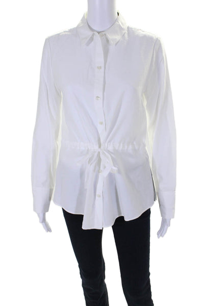 Theory Womens Long Sleeve Drawstring Waist Button Down Shirt Top White Size S