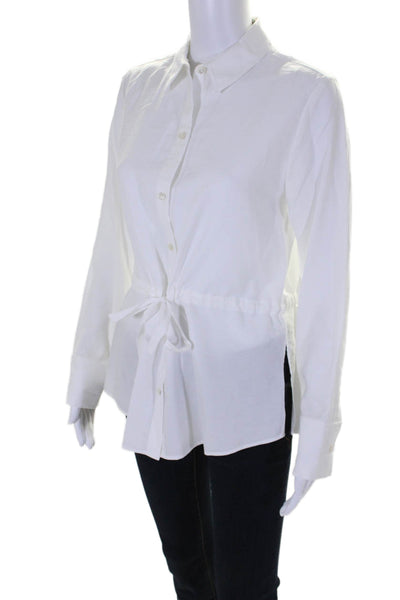 Theory Womens Long Sleeve Drawstring Waist Button Down Shirt Top White Size S