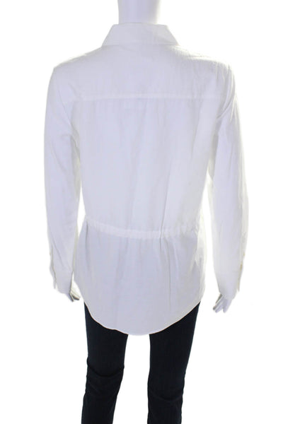 Theory Womens Long Sleeve Drawstring Waist Button Down Shirt Top White Size S