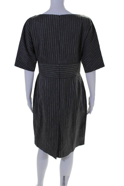 Charles Nolan Womens Cotton Striped Print Round Neck Pleated Dress Gray Size 10