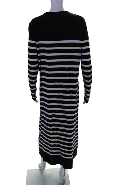 Zara Womens Long Sleeve Crew Neck Striped Midi Dress White Navy Size Large