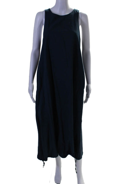 Zara Womens Sleeveless Scoop Neck Midi Shift Dress Blue Cotton Size Large