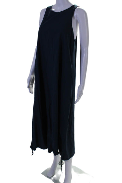 Zara Womens Sleeveless Scoop Neck Midi Shift Dress Blue Cotton Size Large