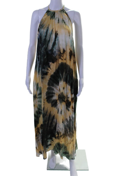 Zara Womens Sleeveless Scoop Neck Tie Dyed Midi Dress Beige Green Size Medium